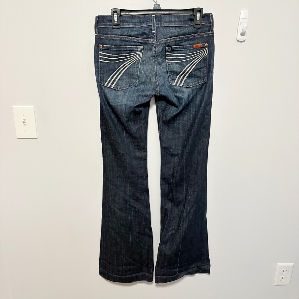 7 For All Mankind Dojo Flare Jeans Women Blue 27 Dark Wash Embroidered